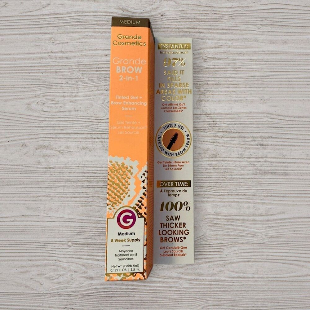 GrandeBROW 2-in-1 Tinted Brow Gel + Growth Serum Medium Brown Full Size NEW NIB